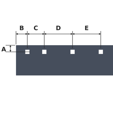 3/4 x 8 x 12' Top Punched highway cutting edge dimension diagram, A-E hole layout