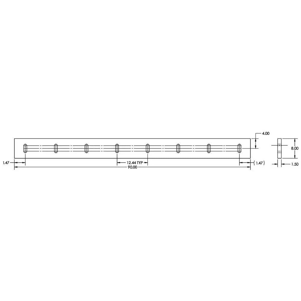 Meyer ST-90 1.5x8x90 Cutting Edge – .5" Rubber dimensions and mounting hole pattern